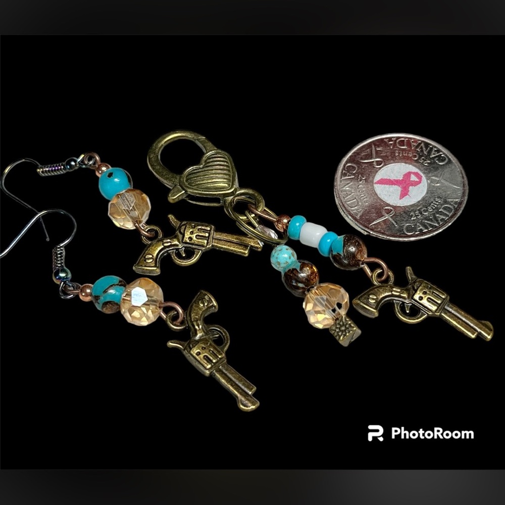 SET Cowgirl bling key fob/purse bling or hang on a belt loop-and earring set